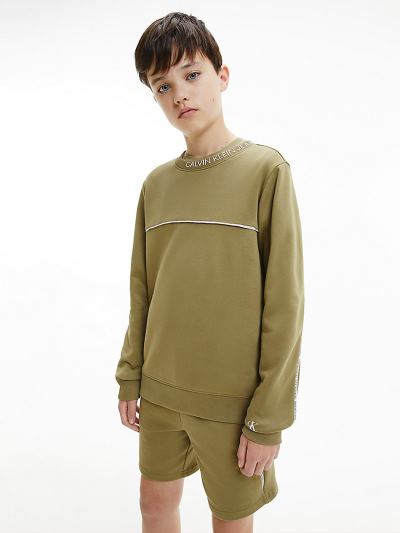 Calvin Klein Ruhák HU957277 | Calvin Klein Organic Cotton Logo Trim Fiu Pulóver Olivazöld / Khaki